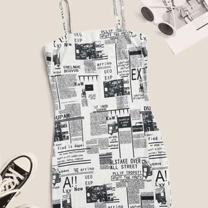 Newspaper Print Cami Bodycon Dress